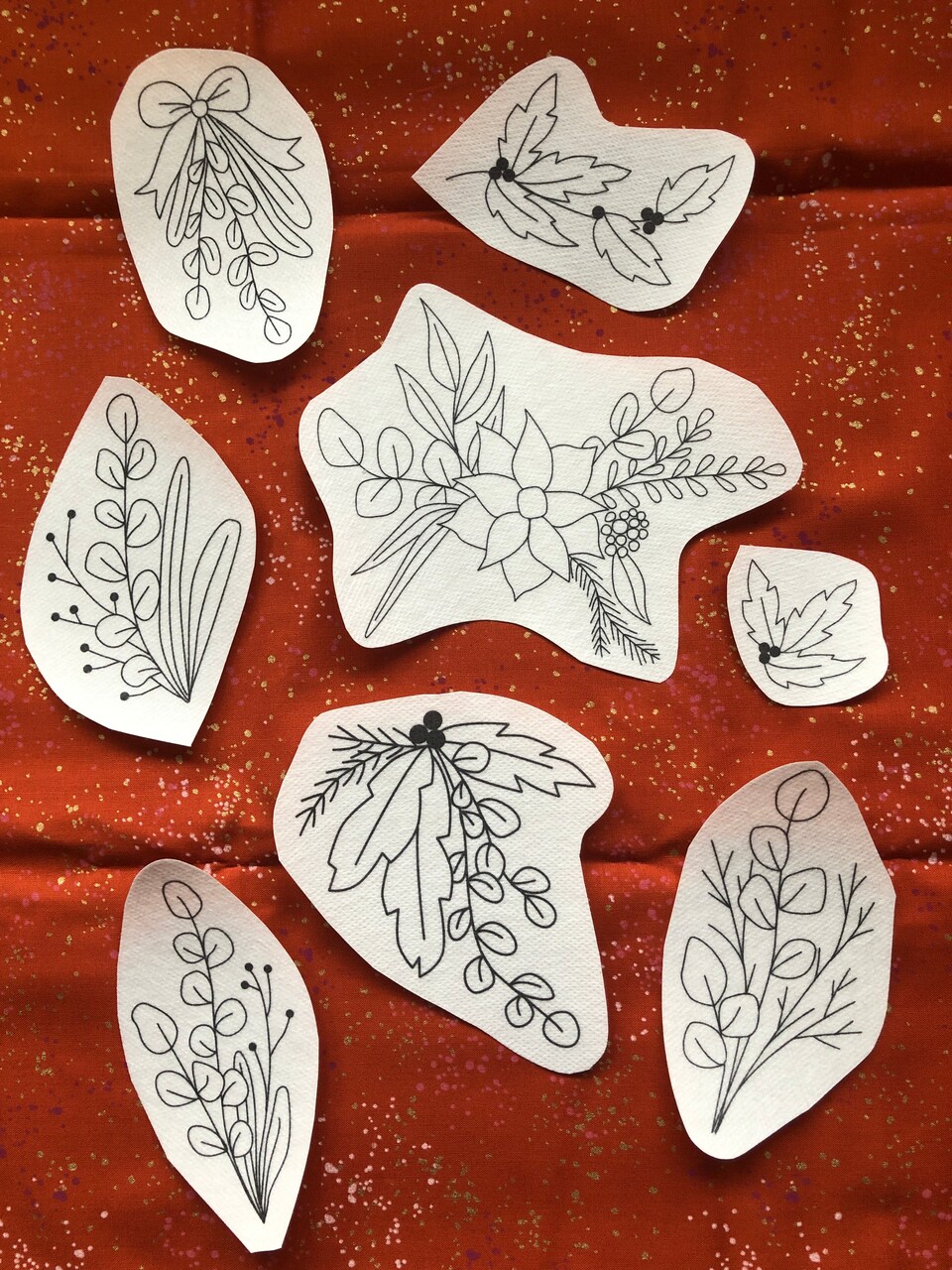 MCreativeJ Holiday Botanicals - Peel Stick and Stitch Hand Embroidery Patterns